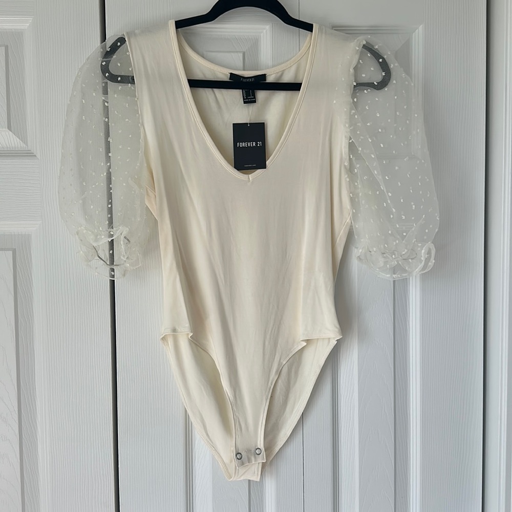Forever 21 Mesh Puff Sleeve Bodysuit
